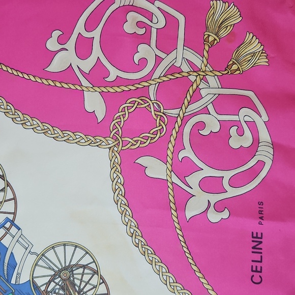 Vintage Celine Vibrant Pink and Cream Carriage Silk Scarf - Picture 12 of 13
